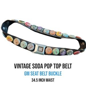 Vintage 90s Soda Pop Top Belt | Car Seat Belt Buckle | 34.5 Inches | Great Cond.